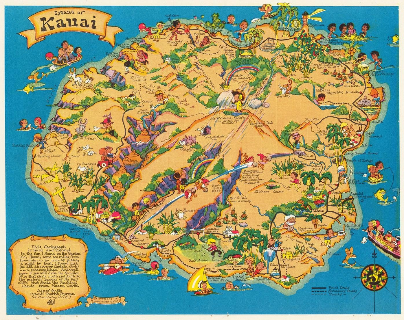 Kauai Map Print 1931 Pictorial Antique Fine Art Reproduction Etsy