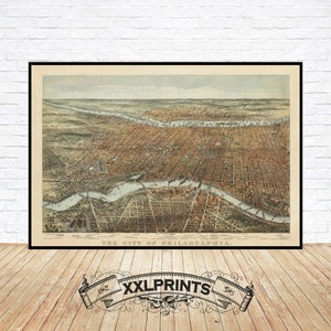 Philadelphia aus der Vogelperspektive, 1875, feine Reproduktion, große Karte, Fine Art Druck, Übergröße Landkarte, Fine Art Print