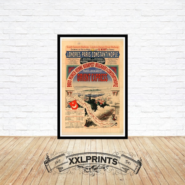 affiche vintage Orient Express, 1888, itinéraire alternatif, Paris-Bucarest, belle reproduction, impression d'art, impression surdimensionnée