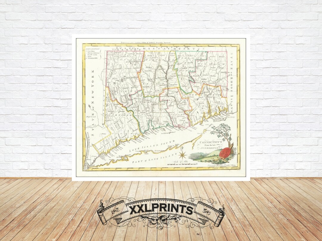 Old Map of Connecticut, 1795 , Very Rare Map, Antique, Fine ...