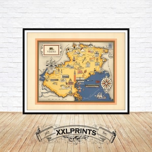 Alte Bildkarte Venetien, Italien, 1939, feine Reproduktion, große Karte, Fine Art Druck, Übergröße Karte