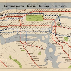 1920 Antike Karte der New Yorker U-Bahnen, digitale Antike, Vintage Karte, Scrapbook-Papiere mit alten Texturen, sofortiger Download