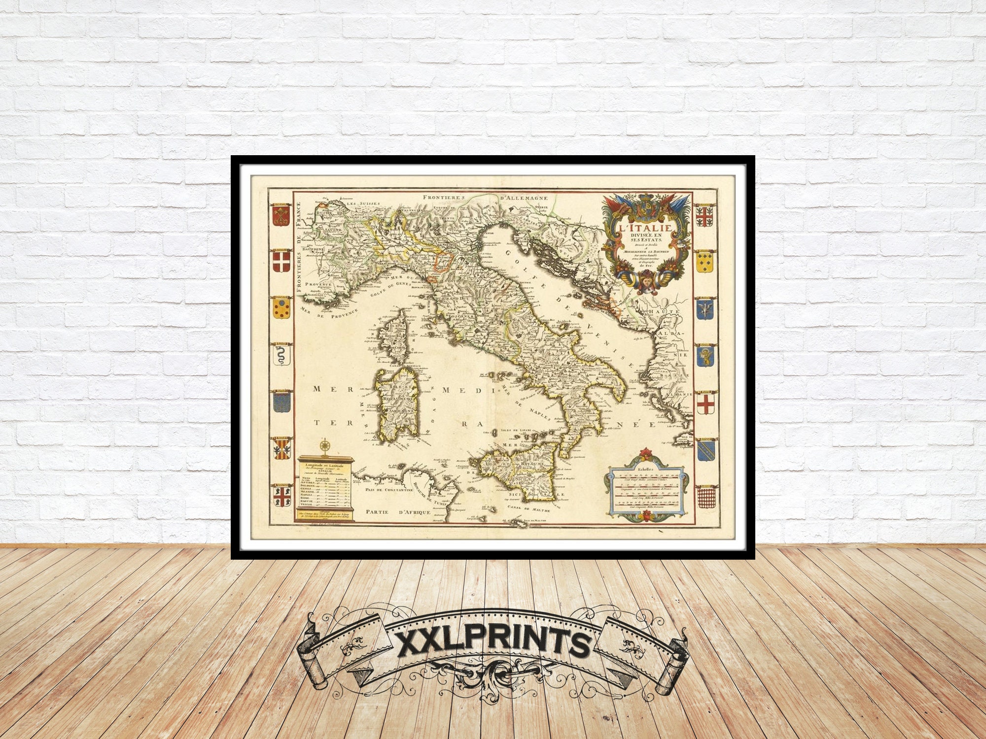 アンティークイタリア地図印刷物：1707年 希少な歴史的複製 - Etsy 日本
