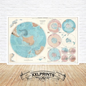 Mapa antiguo de la Antártida, 1894, mapa antiguo, raro, buena reproducción, mapa grande, impresión de bellas artes, decoración antigua, impresión de mapa de gran tamaño