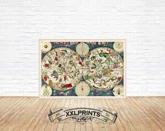 Celestial Constellations Map Print: Northern & Southern Hemispheres