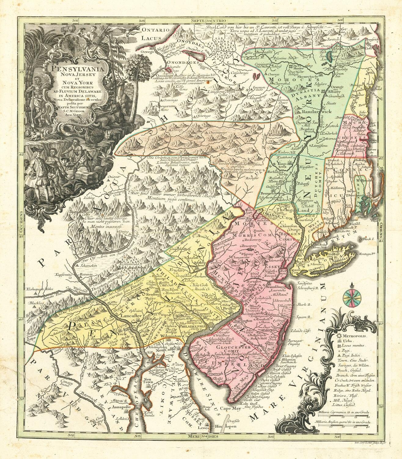Old map of Pensylvania New Jersey New York 1750 antique Etsy