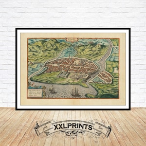 Alte Karte von Rimini, Italien, 1593, Vogelschau, seltene, feine Reproduktion, große Karte, Fine Art Print, Kunstdruck, Übergröße