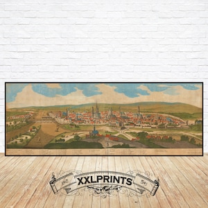 Ancient perspective view of Rouen, 1649, very rare, fine reproduction, large map, fine art print, oversize map print