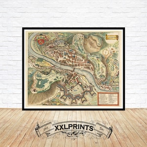 Alte Vogelansicht von Salzburg, Österreich, 1644, sehr seltene, antike, feine Reproduktion, große Karte, Fine Art Druck, Übergröße Landkarte Druck