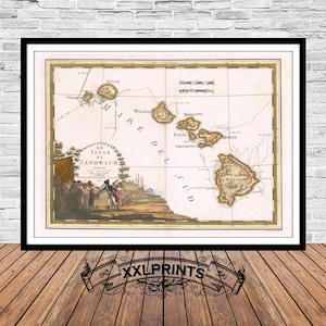 Sandwich Islands Map: 1798 Antique Hawaiian Islands Fine Art Print
