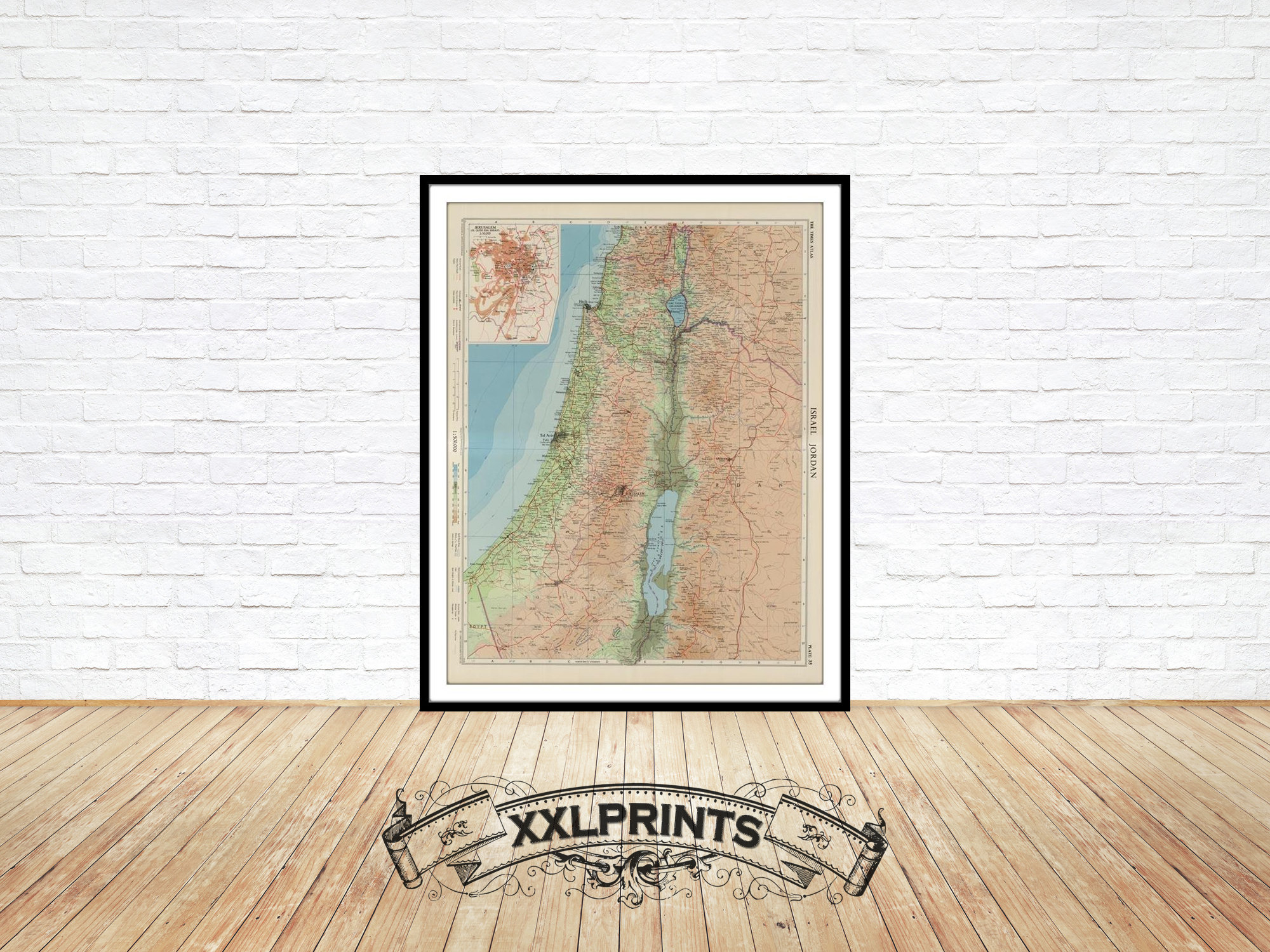 1959 Map of Israel & Jordan: Vintage Fine Art Print