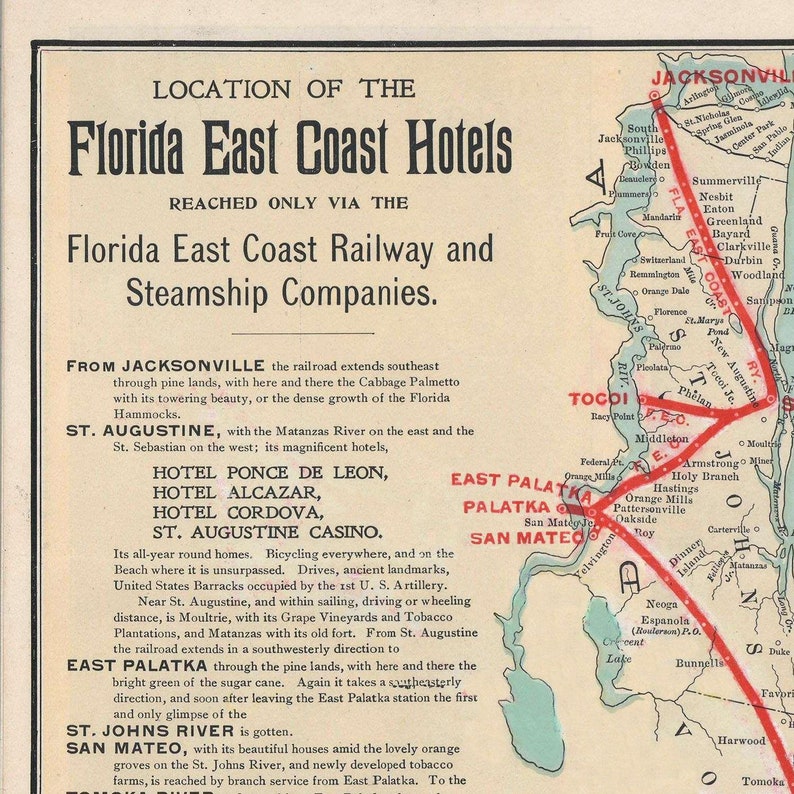 Old Map Of Florida East Coast Railway Map 1900 Fine Etsy Old map of florida east coast railway map 1900 fine etsy