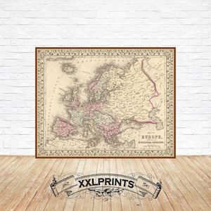 Antique Europe Map Print, 1879: Oversize Vintage Wall Art