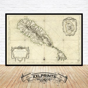 St. Kitts & Nevis Antique Map Print, 1758: Fine Art Reproduction