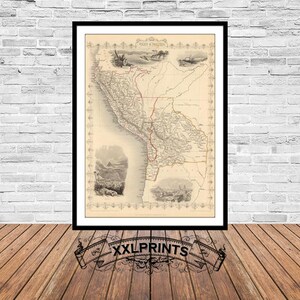 Antyczna mapa Peru i Boliwii, 1851: Druk artystyczny giclée