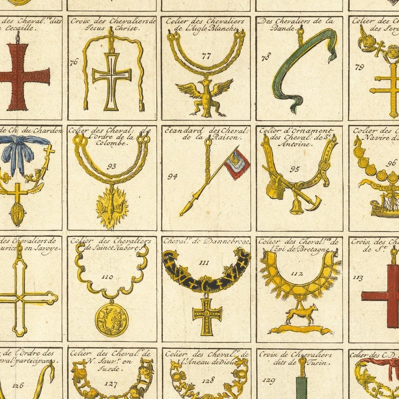 fine reproduction antique decor rare antique large fine art print oversize print Medallions and Military Orders of Europe 1720