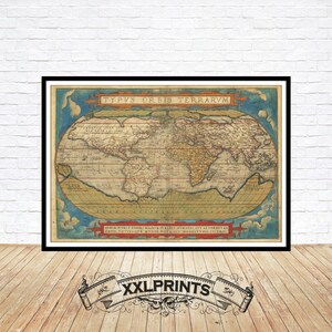 Old map of the World, Typus Orbis Terrarum, 1574, ancient, fine reproduction, large map, fine art print, oversize map print