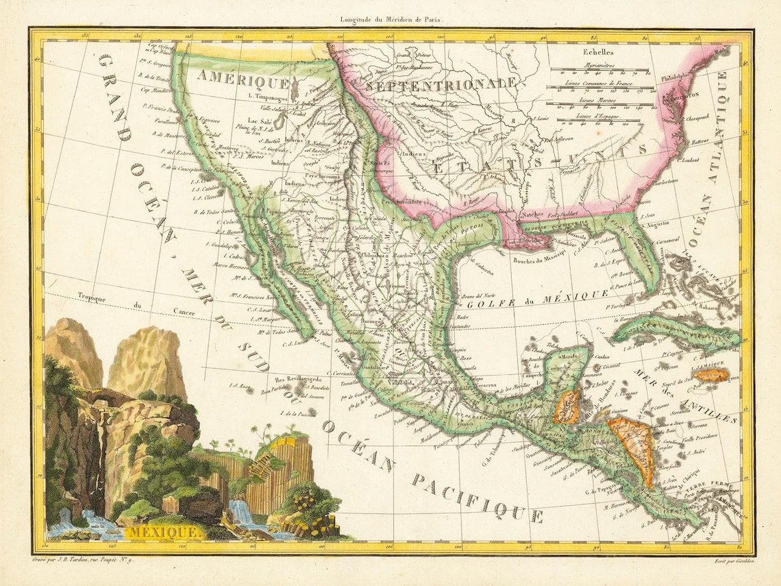 Mapa antiguo de Mexic 1812 mapa antiguo reproducción fina - Etsy México