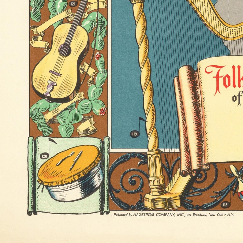 Old Map of the Folklore Music United States 19th Century Etsy