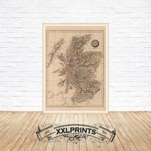 Carte ancienne de l'Écosse, 1825, carte surdimensionnée, belle reproduction, grande impression de carte, impression d'art, décor antique