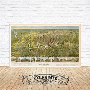 Alte Karte von Houston, Texas, 1891, aus der Vogelperspektive, antike Dekoration, Kunstdruck