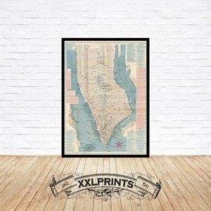 Carte ancienne de la ville de New York, 1877, plan de la ville, rare, antique, belle reproduction, grande carte, impression d'art, décoration antique, impression de carte surdimensionnée