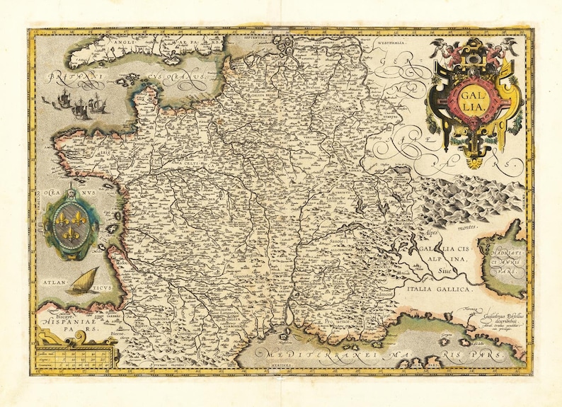 1585 France Map Print: Antique Gallia Fine Art Reproduction - Etsy