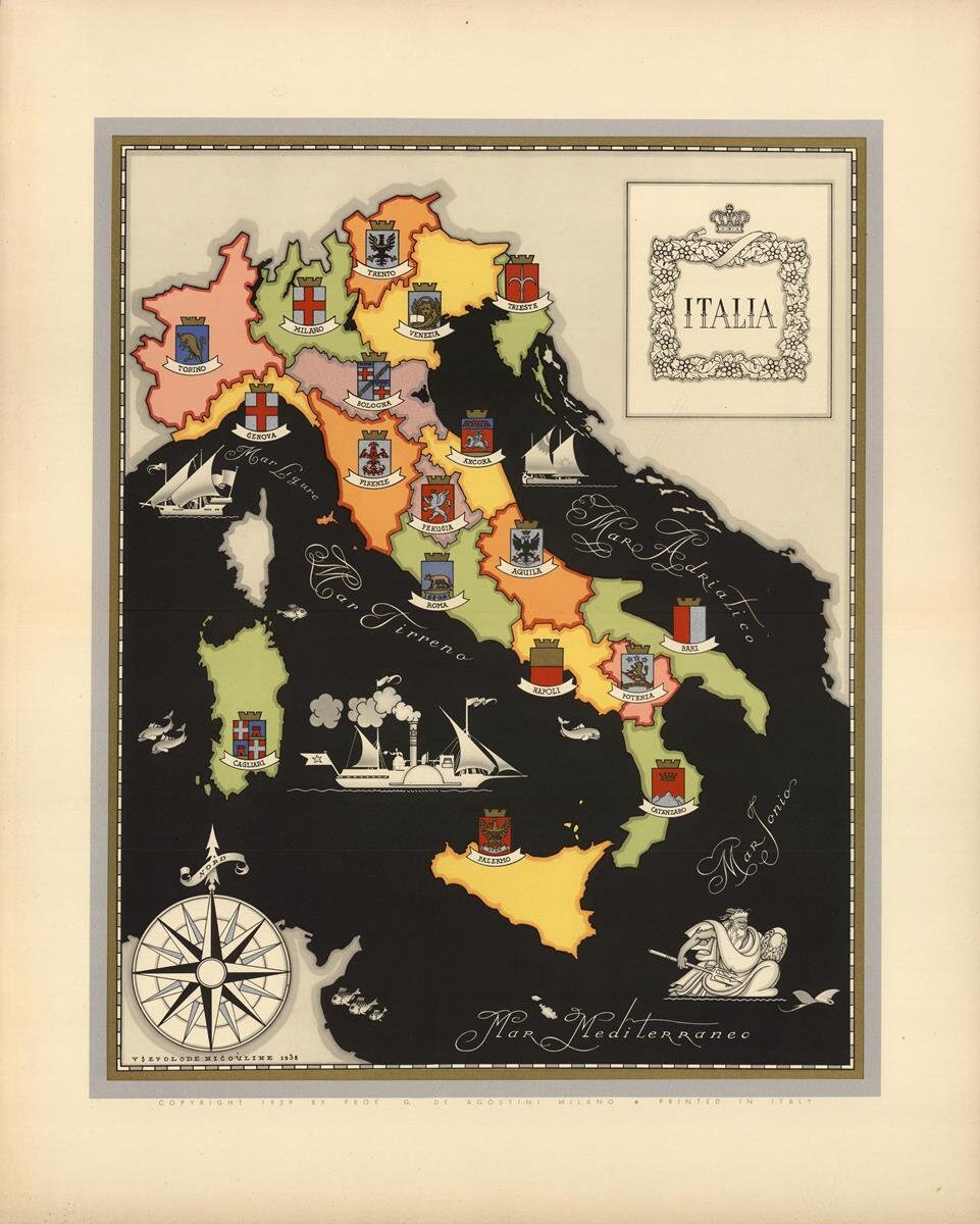 1939 Italy Regions Map: Vintage Fine Art Print - Etsy