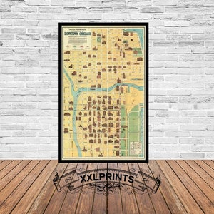 Alte Karte von Chicago, Illinois, 1940, Stadtplan, bildhafte Karte, feine Reproduktion, große Karte, Fine Art Print, antike Dekoration
