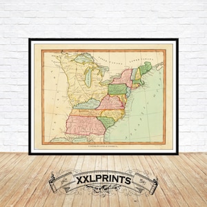 Carte ancienne des États-Unis d'Amérique, côte est, 1797, carte ancienne, belle reproduction, grande carte, impression d'art, décor antique, impression de carte surdimensionnée
