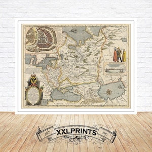 Ancient map of Russia, 1614, inset of Moscow, old map,fine reproduction, large map, fine art print, antique decor, oversize map print