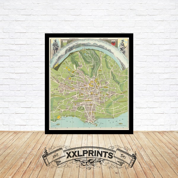 Old tourist map of Lausanne, Switzerland, 1926, monuments map, fine reproduction, large map, fine art print, oversize map print