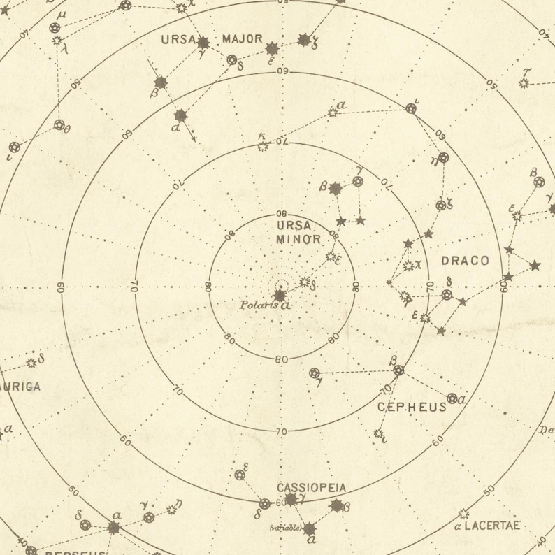 fine reproduction fine art print large map 1908 Constellations of the Northern Hemisphere oversize map print