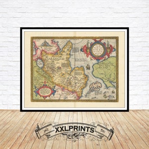 Ancient map of Tartary, 1598, very rare, fine reproduction, large map, fine art print, oversize map print