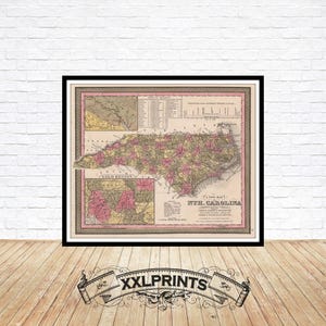 Antike Karte von North Carolina, Gold Region, 1847, alte Karte, feine Reproduktion, große Karte, Kunstdruck, antike Dekoration, Kunstdruck