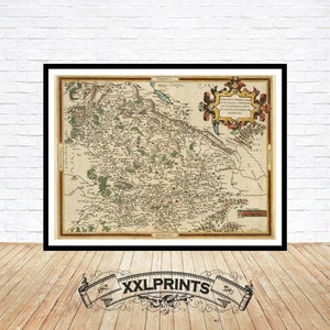 Carte ancienne de la Bourgogne, 1593, très rare, belle reproduction, grande carte, impression d'art, impression de carte surdimensionnée