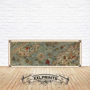 Alte Landkarte Carta Marina mit Seeungeheuern, Feine Reproduktion, alte Landkarte, Vintage, antikes Dekor, Fine Art Print