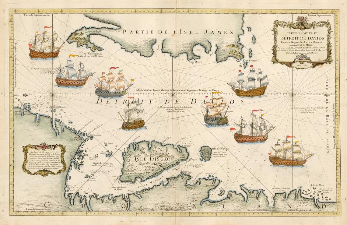 Old Map of Sea Chart of the Davis Strait Canada Greenland Etsy