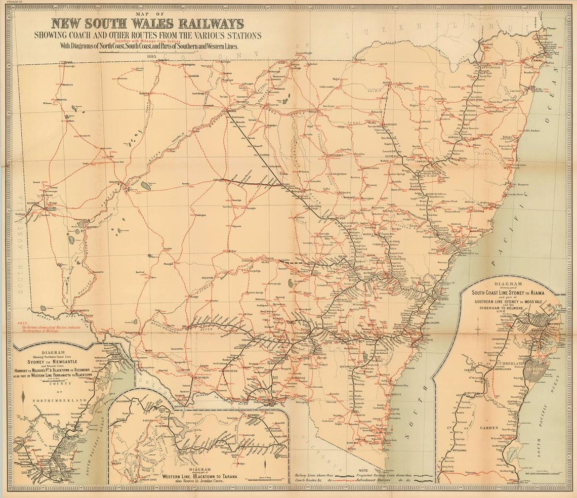 Old Map of New South Wales Australia Railways Map 1895 Etsy