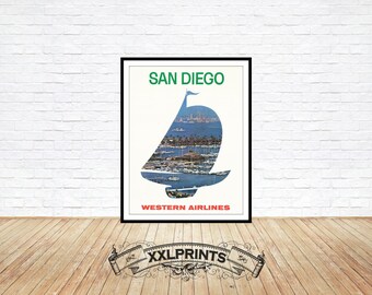 Old promotional poster of San Diego, 1965, fine reproduction, large, fine art print, oversize print