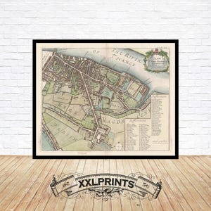 Antique city plan of Bermondsey, 1755, fine reproduction, large map, fine art print