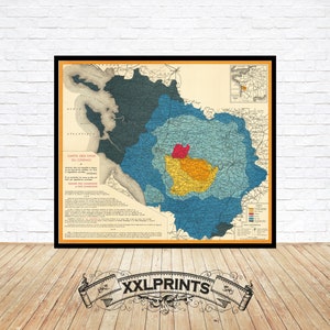 Alte Karte von Cognac Vineyards, Frankreich, 1938, Wein Karte, Feine Reproduktion, große Karte, Fine Art Print, Kunstdruck, Übergröße Karte