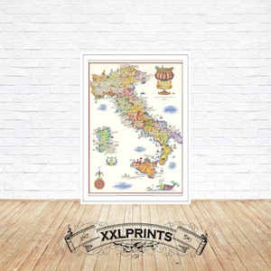 Alte Wein-Karte von Italien, 19.Jh., schöne, feine Reproduktion, große Karte, Fine Art Druck, Oversize-Kartendruck