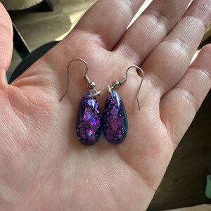 Purple and blue Teardrop with Chunky Glitter Resin Earrings, gifts for her