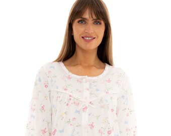 Suzy & Me Ladies 100% Cotton Long Sleeve "Birds and Butterflies" Nightdress