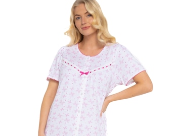 Suzy & Me Button Front Pure Cotton Jersey Butterfly Print Nightdress