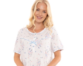 Suzy & Me Ladies Moonlight Floral 100% Cotton Short Sleeve Nightdress