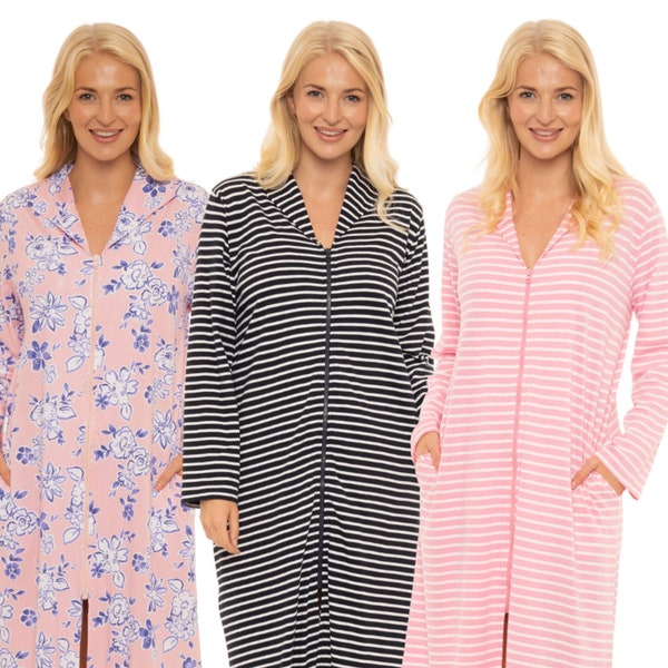 Suzy & Me Pure Cotton Zip Robe in Stripes and Florals