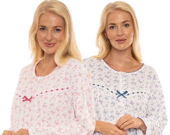 Suzy & Me Ladies Long Sleeved 100% Cotton Jersey Butterfly Print Nightdress.