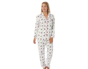 Ladies Long Sleeve Floral Cotton Jersey Pyjamas 3 Colours Sizes 10-24
